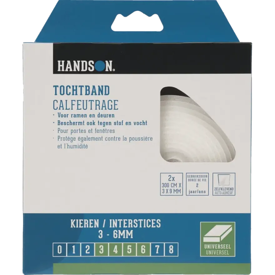 Handson tochtband PU-schuim 3x9 mm 3 meter wit 2 stuks
