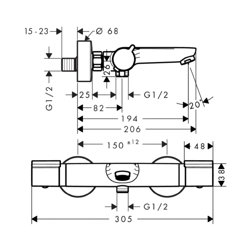 Hansgrohe Badkraan Versostat² Thermostatisch