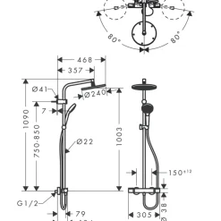 Hansgrohe regendoucheset MySelect S 240 met handdouche en thermostaatkraan 3 standen chroom