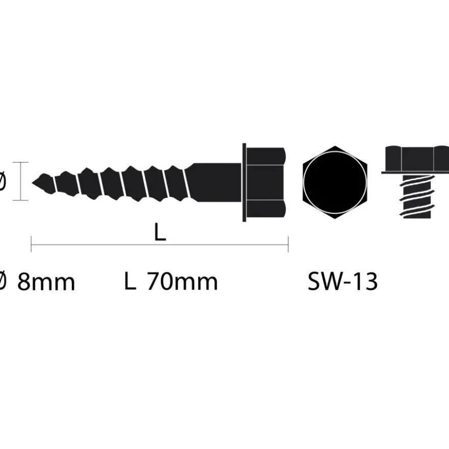 Houtdraadbout gegalvaniseerd M8x70mmm 5 stuks