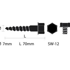 Houtdraadbout gegalvaniseerd M7x70 mm 3 stuks