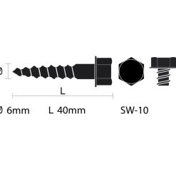 Houtdraadbout rvs M6x40 mm 15 stuks