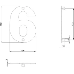 Huiscijfer 6/9 Zwart RVS 15 x 10 cm
