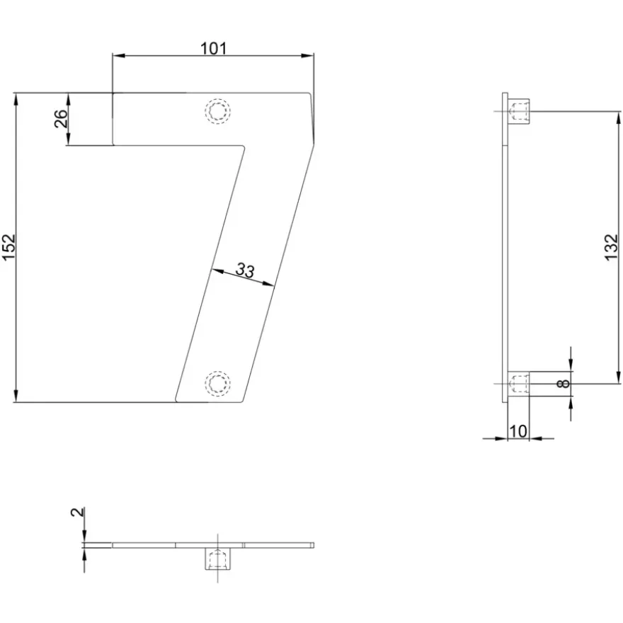 Huiscijfer 7 Zwart RVS 15 x 10 cm