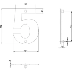 Huiscijfer 5 Zwart RVS 15 x 10 cm