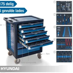 Hyundai gereedschapswagen met 7 lades incl. 175-delige gereedschapsset
