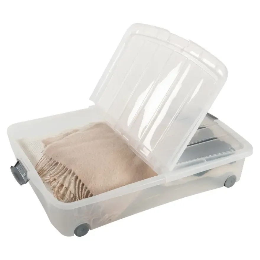 Iris Bedrollerbox click 50 liter transparant met grijze clips inclusief deksel