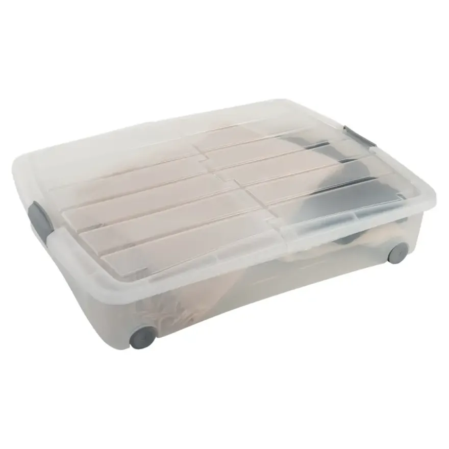 Iris Bedrollerbox click 50 liter transparant met grijze clips inclusief deksel