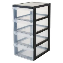 IRIS Design Chest ladekast - 4 half diepe lades - 4x 11L - Kunststof - Zwart/Transparant - Met Wielen