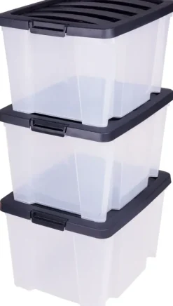 IRIS Handybox Opbergbox - 15L - Kunststof - Transparant/Zwart - Set van 3