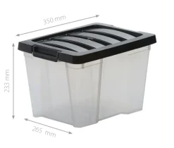 IRIS Handybox Opbergbox - 15L - Kunststof - Transparant/Zwart - Set van 3