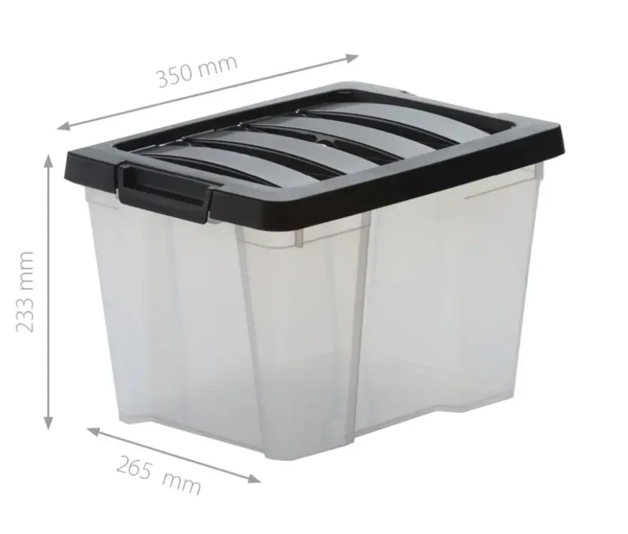 IRIS Handybox Opbergbox - 15L - Kunststof - Transparant/Zwart - Set van 3