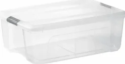 Iris opbergbox Click 30 liter transparant met grijze clips inclusief deksel