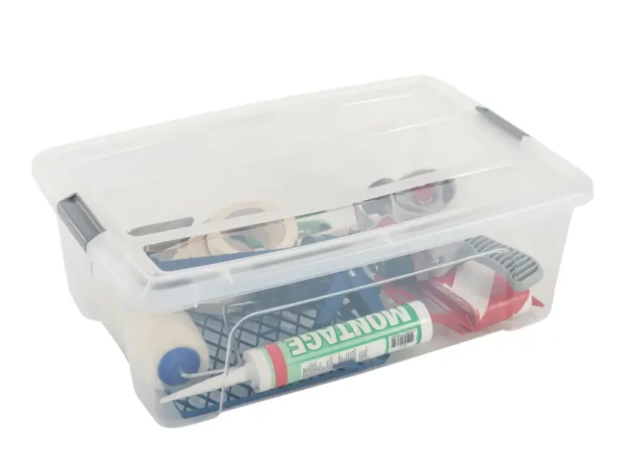 Iris opbergbox Click 30 liter transparant met grijze clips inclusief deksel