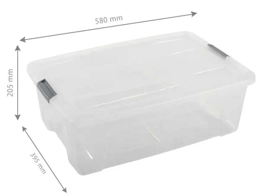 Iris opbergbox Click 30 liter transparant met grijze clips inclusief deksel