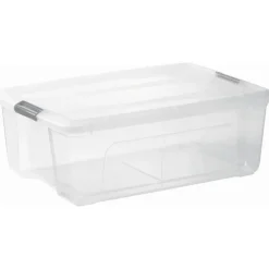Iris opbergbox Click New Top box 30 liter transparant met grijze clips en deksel
