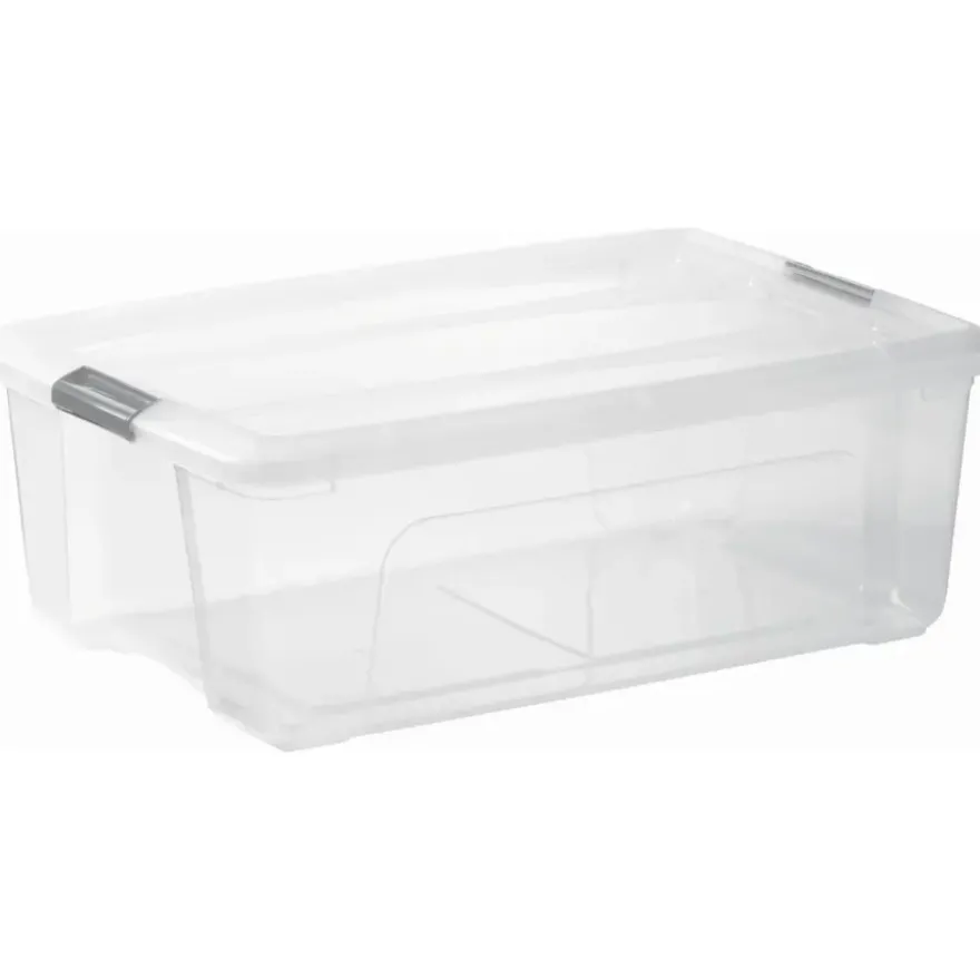 Iris opbergbox Click New Top box 30 liter transparant met grijze clips en deksel