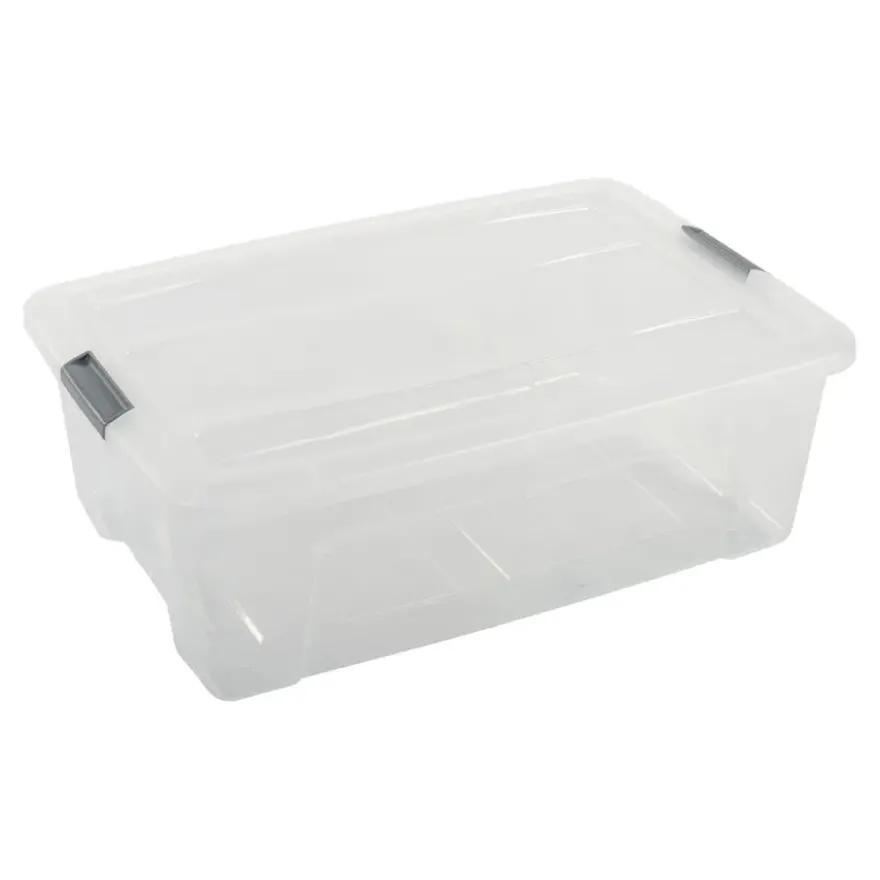 Iris opbergbox Click New Top box 30 liter transparant met grijze clips en deksel