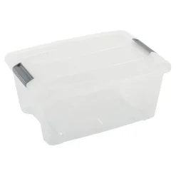 Iris opbergbox Click New Top box 15 liter transparant met grijze clips en deksel