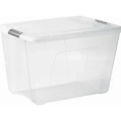 Iris opbergbox Click Topbox 60 liter transparant met grijze clips inclusief deksel