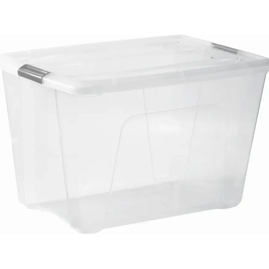 Iris opbergbox Click Topbox 60 liter transparant met grijze clips inclusief deksel