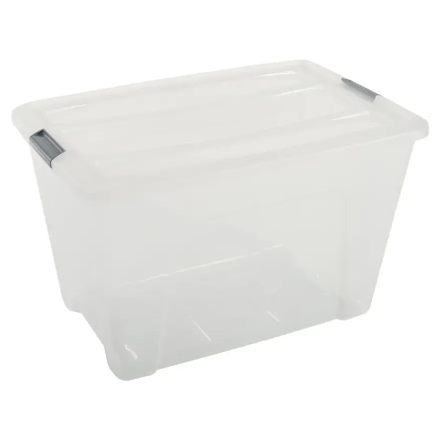 Iris opbergbox Click Topbox 60 liter transparant met grijze clips inclusief deksel