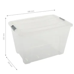 Iris opbergbox Click Topbox 60 liter transparant met grijze clips inclusief deksel