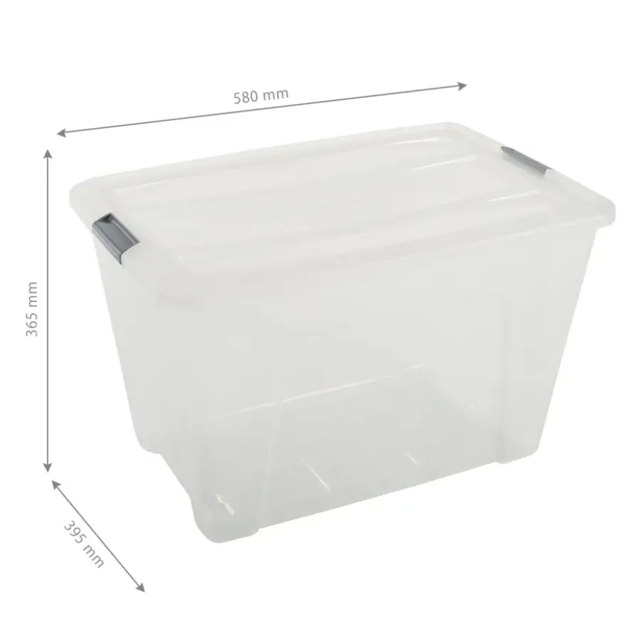 Iris opbergbox Click Topbox 60 liter transparant met grijze clips inclusief deksel