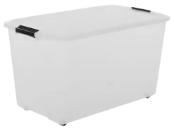 Iris Rollerbox opbergbox transparant kunststof met wieltjes 70 L