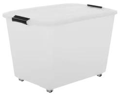 Iris Rollerbox opbergbox transparant kunststof met wieltjes 60 L