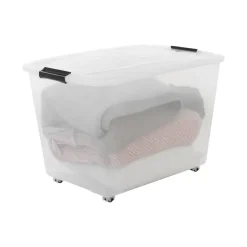 Iris Rollerbox opbergbox transparant kunststof met wieltjes 60 L