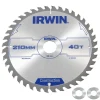 Irwin cirkelzaagblad Ø210 mm. Inclusief reduceerringen waardoor geschikt voor asgat 16, 20 en 30 mm, vertanding 40T
