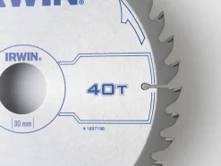 Irwin cirkelzaagblad Ø184 mm. Inclusief reduceerringen waardoor geschikt voor asgat 16, 20 en 30 mm, vertanding 40T