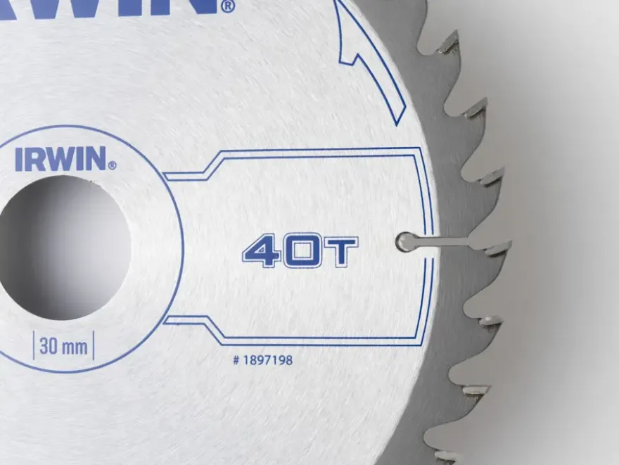 Irwin cirkelzaagblad Ø184 mm. Inclusief reduceerringen waardoor geschikt voor asgat 16, 20 en 30 mm, vertanding 40T