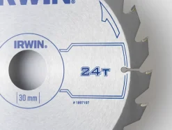 Irwin cirkelzaagblad Ø184 mm. Inclusief reduceerringen waardoor geschikt voor asgat 16, 20 en 30 mm, vertanding 24T