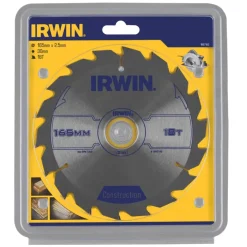 Irwin cirkelzaagblad Ø165 mm. Inclusief reduceerringen waardoor geschikt voor asgat 16, 20 en 30 mm, vertanding 18T