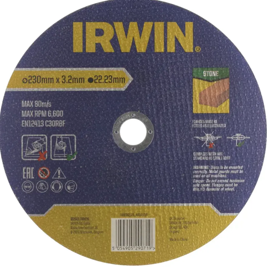 Irwin doorslijpschijf Ø230 mm. Dikte 3 mm. Voor steen.