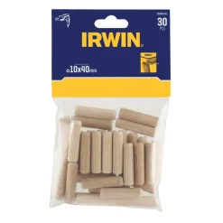 Irwin houten deuvels Ø10 mm. Inhoud 30 stuks.