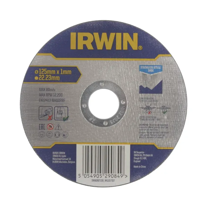 Irwin Pro doorslijpschijf Ø125 mm. Dikte 1 mm. Voor RVS.