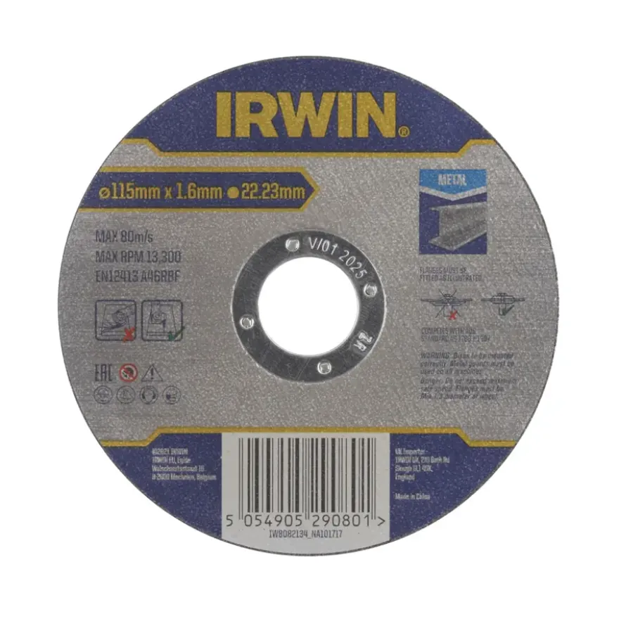 Irwin Pro doorslijpschijf Ø115 mm. Dikte 1.6 mm. Voor metaal.