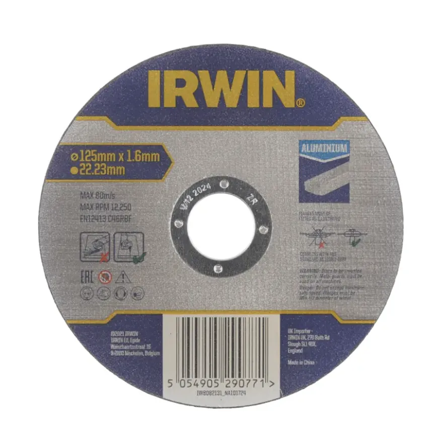 Irwin Pro doorslijpschijf Ø125 mm. Dikte 1.6 mm. Voor aluminium.