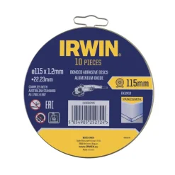 Irwin Pro doorslijpschijven Ø115 mm. Dikte 1.2 mm. Voor metaal. 10 stuks in blik.