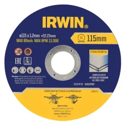 Irwin Pro doorslijpschijven Ø115 mm. Dikte 1.2 mm. Voor metaal. 10 stuks in blik.