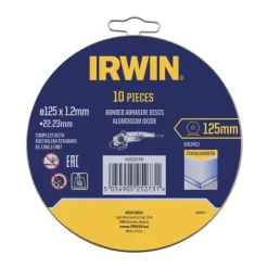 Irwin Pro doorslijpschijven Ø125 mm. Dikte 1.2 mm. Voor metaal. 10 stuks in blik.