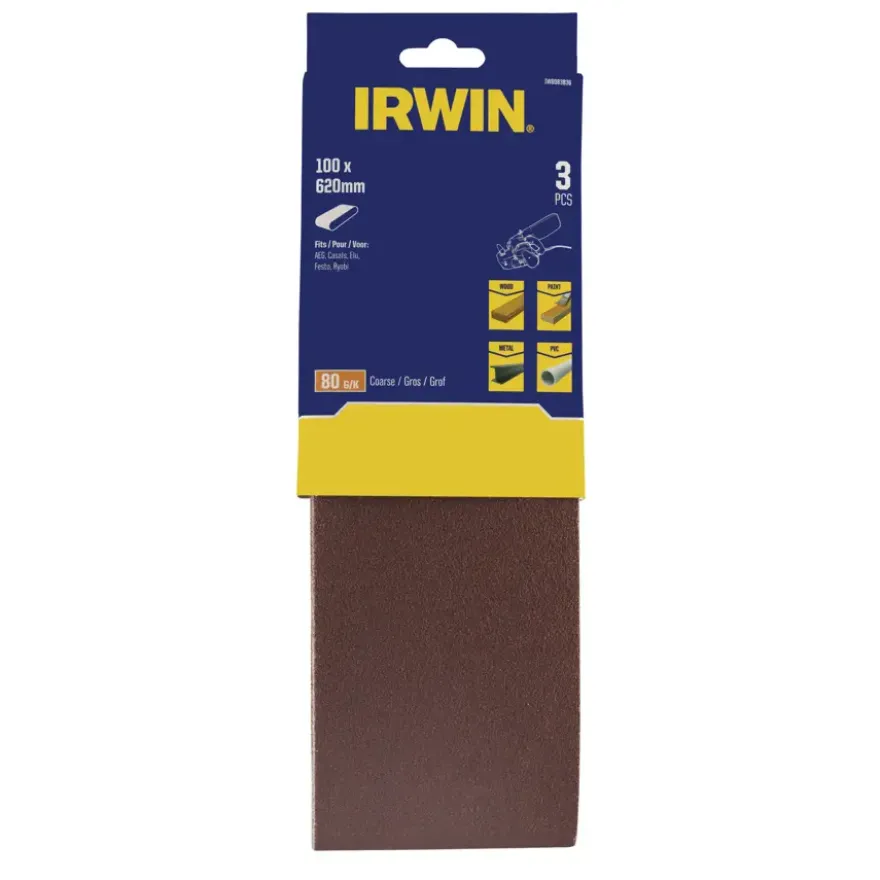 Irwin schuurband 100 x 620 mm K80, 3 stuks
