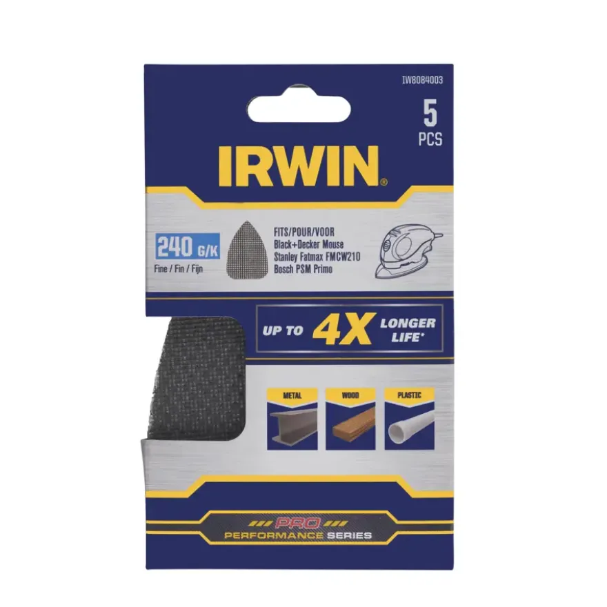Irwin schuurgaas voor Bosch Primo en B+D Mouse zelfklevend K240, 5 stuks