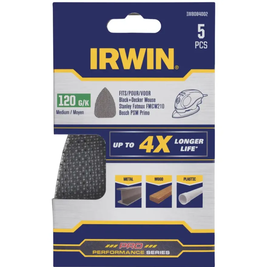 Irwin schuurgaas voor Bosch Primo en B+D Mouse zelfklevend K120, 5 stuks