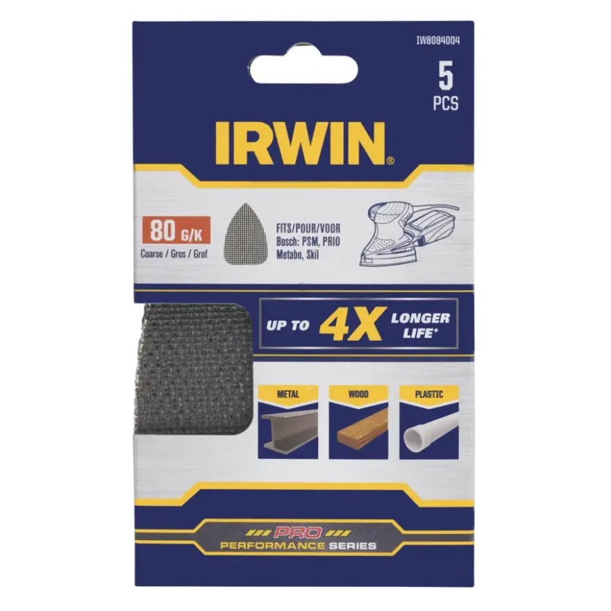 Irwin schuurgaas voor multischuurmachines Bosch PSM, Skil, Lux, Metabo, zelfklevend K80, 5 stuks