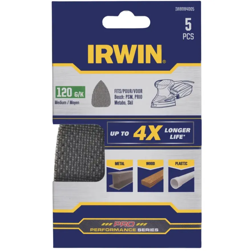 Irwin schuurgaas voor multischuurmachines Bosch PSM, Skil, Lux, Metabo, zelfklevend K120, 5 stuks