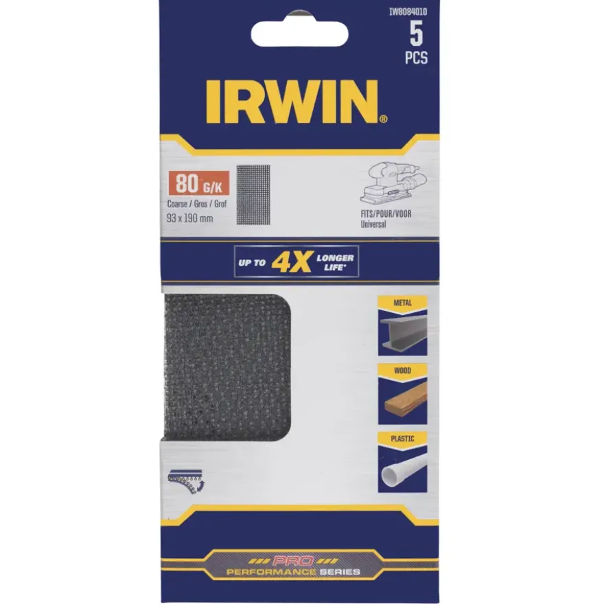 Irwin schuurgaas 190 x 93 mm K80 zelfhechtend 5 stuks.